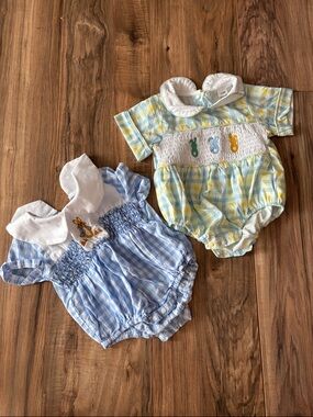 Baby Boy Easter Rompers (2 Pack) with Peter Pan Collars